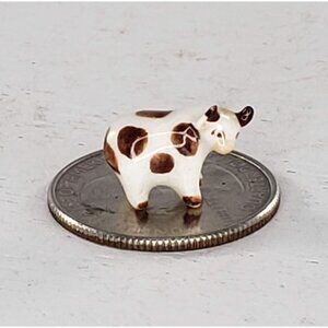 Teeny Tiny Cow Bull Miniature Figurine Brown White
